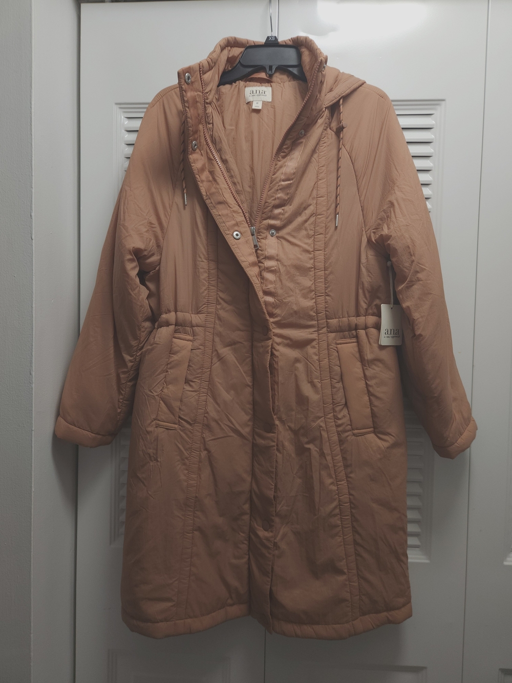 NWT a.n.a Hooded Long Puffer Coat Jacket Women's XSmall Mocha Mousse